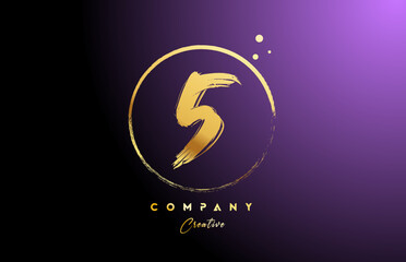golden golden 5 number letter logo icon design with dots and circle. Grunge creative gradient template for company and business