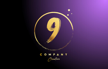 golden golden 9 number letter logo icon design with dots and circle. Grunge creative gradient template for company and business