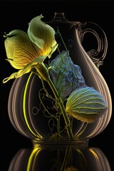 Sleek still-life photography, volumetric fluorescent colors, illustration made with Generative AI
