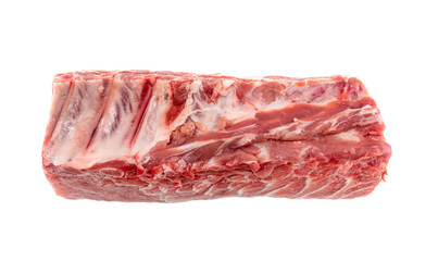 Fototapeta premium A piece of raw beef or pork meat on a white background. Raw meat with ribs and bones