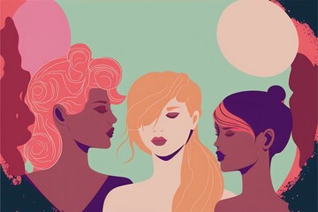 Group of friends, girlfriends, flat vector style, CMYK pastel colors, illustration made with Generative AI 