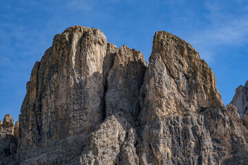 Breathtaking view of the extraordinary stone formations in the Dolomites mountains in South Tyrol, Italy