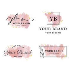 Watercolor Splash logo branding, Feminine luxury logo design template, Badge Pink peach brush set