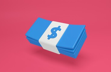 Minimal cartoon style money dollar cash icon isolated. 3d rendering.

