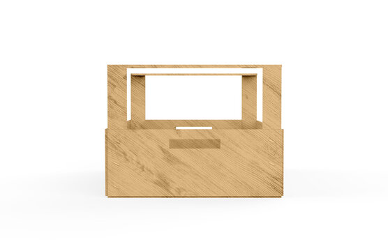 Cargo storage wooden box isolated on white background. Wooden fruit box with holes. Box for storage and transportation of food. 3d render illustration