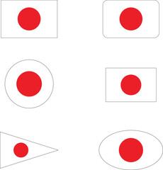 Abstract set of the flags of Japan with different shapes