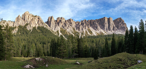 Breathtaking view of the extraordinary stone formations in the Dolomites mountains in South Tyrol, Italy