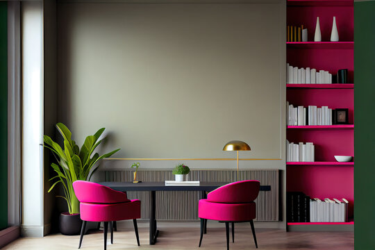 Workplace in viva magenta 2023 color and light olive