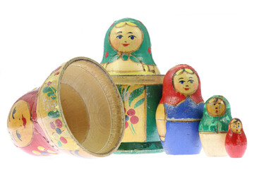 old Matryoshka dolls set isolated on white background