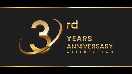 3rd anniversary logo design with gold color ring and text. Logo Vector Illustration