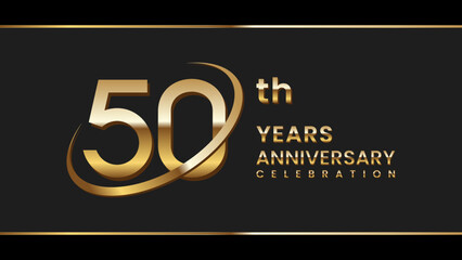 50th anniversary logo design with gold color ring and text. Logo Vector Illustration