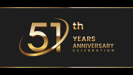 51th anniversary logo design with gold color ring and text. Logo Vector Illustration