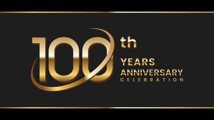 100th anniversary logo design with gold color ring and text. Logo Vector Illustration