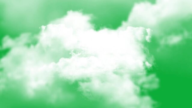 Fly through clouds animation on green screen, Reveal through clouds concept, Clouds animation on chroma key, Animated clouds moving on green background, 3d render