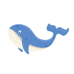 Cartoon whale isolated on white background. Cute whale. Whale sea animal. Vector stock
