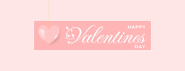 Happy Valentines day concept on pink background. Realistic pink heart. Vector illustration concept