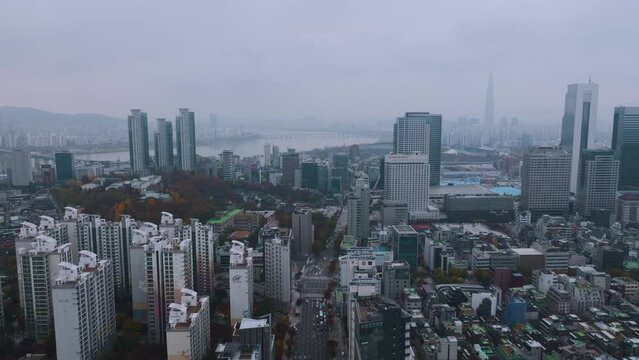 [korea drone footage] Seoul, Han River, Gangnam, Teheran Road, fall
