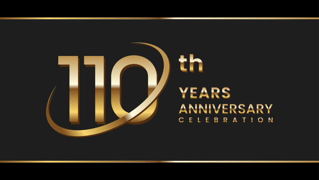 110th anniversary logo design with gold color ring and text. Logo Vector Illustration
