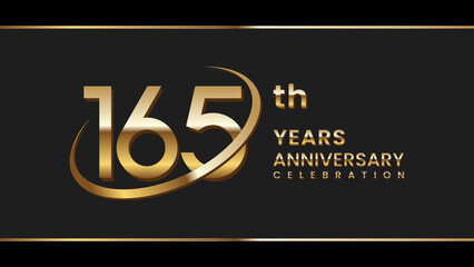 165th anniversary logo design with gold color ring and text. Logo Vector Illustration