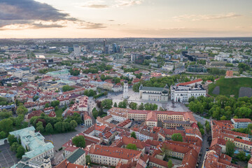 Vilnius Old Town with Cathedral Square in Background. Vilnius is Famous of Unesco Heritage Old Town Buildings. One of the most beautiful Baltic Countries - obrazy, fototapety, plakaty