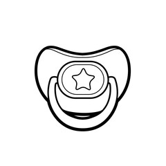 Baby pacifier with asterisk drawing linear drawing for coloring book or icon