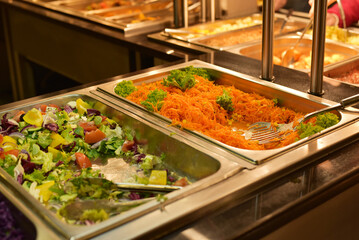 Ready-made salads in containers. Buffet