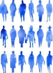 Watercolor silhouettes of people, family, couple. Watercolor paper texture. Vector silhouettes
