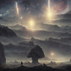 A dream of a distant galaxy by Caspar David Friedrich matte painting generated by AI (KI)