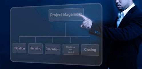 Businessman  use finger touch step of project management