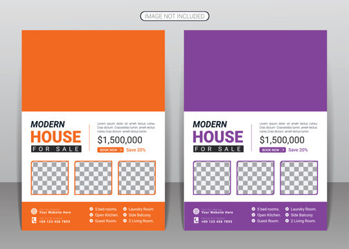 Real estate flyer and home for sale or elegant house property sale business flyer design template
