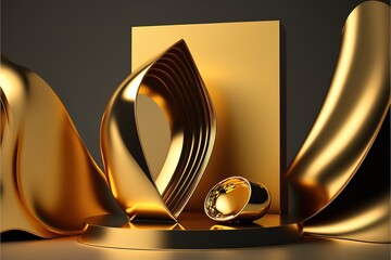 3d rendering abstract luxury gold shape podium display background stock photo 2022, Abstract, Advertisement, Award, Bangladesh. Generative AI