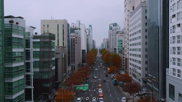 [korea drone footage] Seoul, Han River, Gangnam, Teheran Road, fall