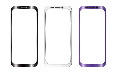 Smartphones, mobile phones isolated with blank screen