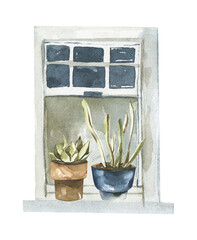 Watercolor window clipart. House illustration.
