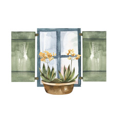 Watercolor window clipart. House illustration.