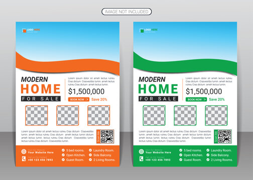 Real estate flyer and home for sale or elegant house property sale business flyer design template