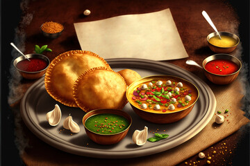 The Traditional Indian Spicy Street Food Gol Gappa or Pani Puri. Generative AI - obrazy, fototapety, plakaty