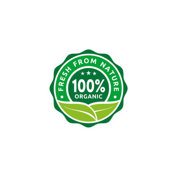 Fresh Leaf 100% Organic Natural Badge Label Seal Sticker logo design