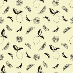 Fototapeta premium Graphic black vector seamless pattern Lemons.Texture for wrapping paper, fabrics, decor, banners.