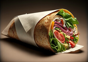 Wrap Sandwich, Food, Fast Food. Generative AI - obrazy, fototapety, plakaty