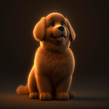 A 3D rendered computer-generated image of an adorable abrador retriever puppy on black background