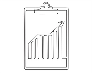Continuous one line drawing of   clipboard paper with graph  isolated in continuous line art style vector
