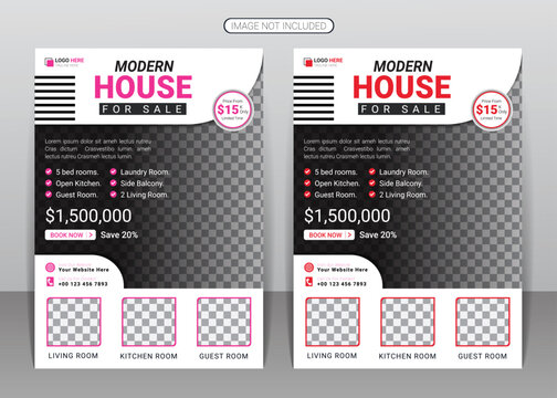 Real estate flyer and home for sale or elegant house property sale business flyer design template