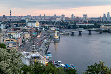 Sunset views of the river Dniepr in Volodymyr Hill Park Kiev