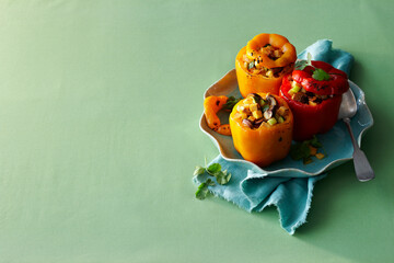 Stuffed Peppers filled with Squash, Zucchini and Musshrooms, Studio Shot