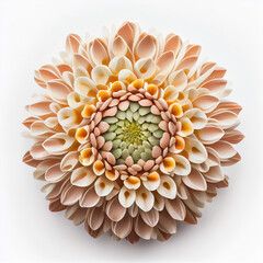 Top view of Chrysanthemums flower on a white background, perfect for representing the theme of Valentine's Day.
