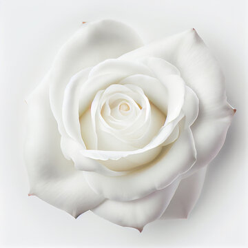 Top view of White Rose flower on a white background, perfect for representing the theme of Valentine's Day.