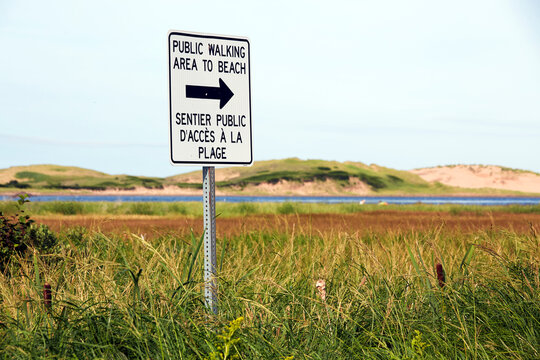 Sign Noting Public Walking Area to Beach in Rushes and Dunes, Prince Edward Island, Canada