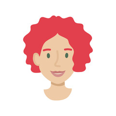 Girl face flat. Friendly young woman with short curly red hair. Hand drawn vector illustration.