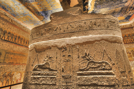 Sarcophagus in Burial Chamber, Tomb of Ramses IV, KV2, Valley of the Kings, UNESCO World Heritage Site; Luxor, Egypt